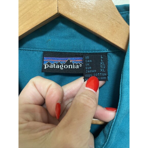 Vintage Patagonia Heavy Cotton Button Front Shirt size L Teal Long Sleeve Work - Picture 2 of 7